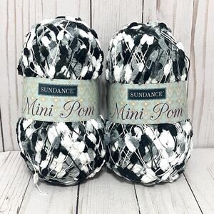 Sundance Mini Pom Ladder Yarn Black White & Gray #4 MEDIUM 3.5 oz each Lot f 2
